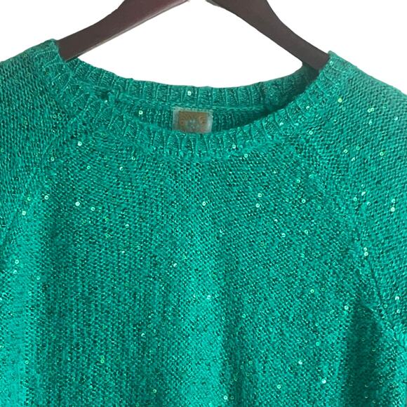 Anne Klein Sweater Women S Kelly Green 3/4 Sleeve Sequins Holiday Festive Party - Picture 5 of 11